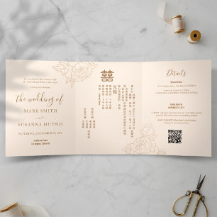 Chinois Bilingue Élégant Triplé Mariage Invitation