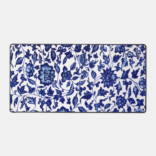 Chinois bleu marine foncé motif floral sur blanc (Recto)
