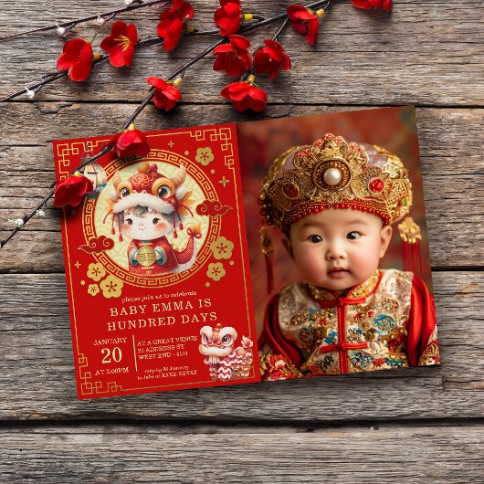 Chinois Traditionnel Bébé 100 Jours 百 日 Invitation