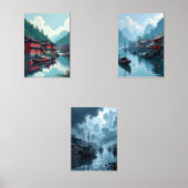 Chinois Village de pêcheurs Oriental Print Set 3 (Recto)