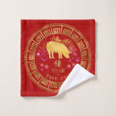 Chinois Zodiac Pig Rouge/Or ID542 (Gant de toilette)
