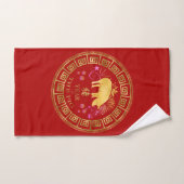 Chinois Zodiac Pig Rouge/Or ID542 (Serviette à main)
