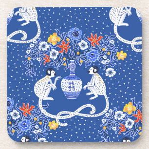  Chinoiserie-aap en bloem-Sierkussen Bier Onderzetter