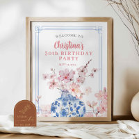 Chinoiserie Affiche de bienvenue en fleurs de ceri