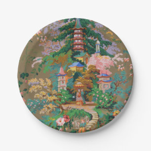 Chinoiserie Antiek China Colorful Garden Temple Papieren Bordje