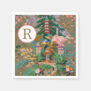 Chinoiserie Antiek China Monogram Tuintempel Servet