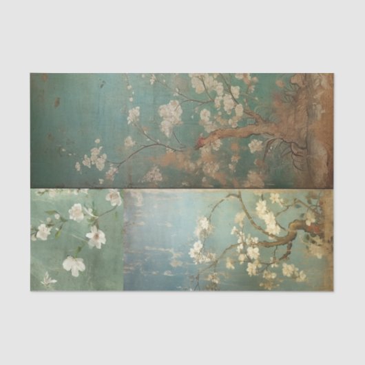 Chinoiserie Antiqued Green & Apple Blossom 1 Tissuepapier (Voorkant)