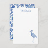 Chinoiserie Aquarelle Bleu Heron Cartes de notes p (Devant / Derrière)