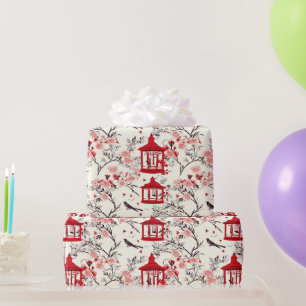 Chinoiserie Aziatisch Bloemenschilderij Rood Decou Cadeaupapier