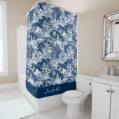 Chinoiserie Aziatisch Landschap Schilderen Blauw W Douchegordijn (In situ)