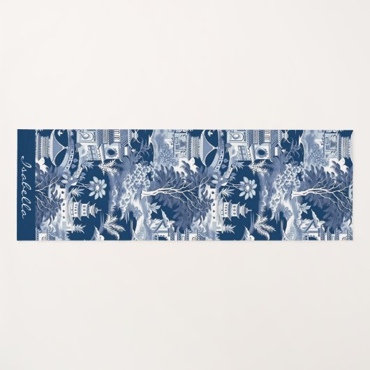 Chinoiserie Aziatisch Landschap Schilderen Blauw W Yogamat (Voorkant (horizontaal))