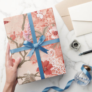  Chinoiserie Aziatisch rood roze wit Cadeaupapier