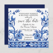 Chinoiserie Aziatische invloed marineblauw wit blo Save The Date (Voorkant / Achterkant)