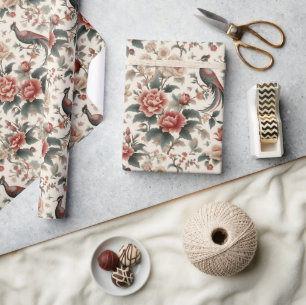 Chinoiserie Aziatische Vogel Wit Rood Bloemen Cadeaupapier