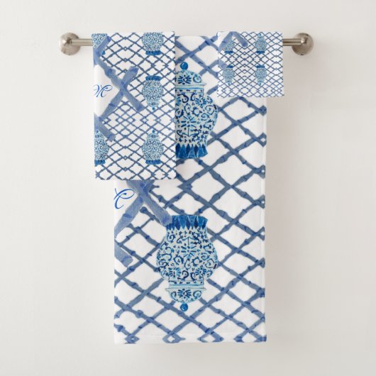 Chinoiserie Bamboo Ginger Jar Jars Bath Bad Handdoek (Insitu)