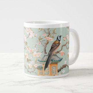 Chinoiserie Bird & Blossom Mug In Sage & Peach Extra Grote Beker