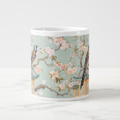 Chinoiserie Bird & Blossom Mug In Sage & Peach Extra Grote Beker (Voorkant)