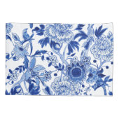 Chinoiserie Bird Floral Blue and White Foliage Art Kussensloop (Achterkant)