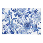 Chinoiserie Bird Floral Blue and White Foliage Art Kussensloop (Voorkant)