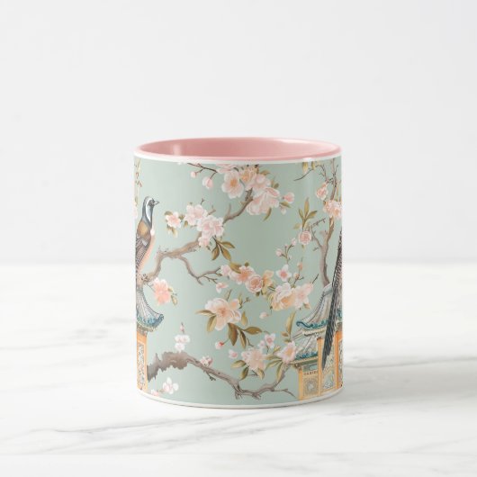 Chinoiserie Bird & Pink Cherry Blossom Mug (Centre)