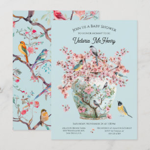 Chinoiserie Birds Cherry Blossoms Baby shower Vaas Kaart