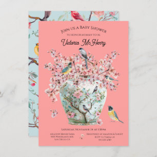 Chinoiserie Birds Cherry Blossoms Baby shower Vaas Kaart