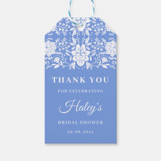 Chinoiserie Blauw Bloem Bruidsdiner Cadeaulabel (Voorkant)