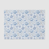 Chinoiserie Blauw Bloemig Bruidsdiner Tissuepapier (Voorkant)