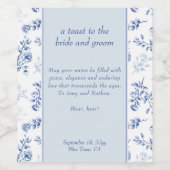Chinoiserie Blauw Elegant Bloemen Bruiloft Toast Wijn Etiket (Enkel label)