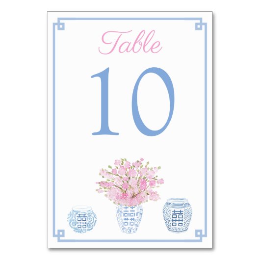 Chinoiserie Blauw en Roze Baby Shower Luncheon  Kaart (Achterkant)