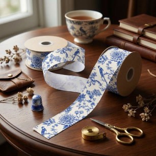 Chinoiserie Blauw en Wit Bloemmotief Vintage Pagod Lint