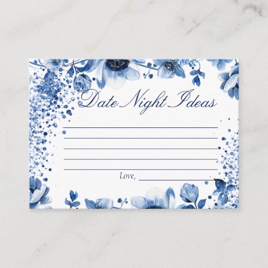 Chinoiserie Blauw en Wit Datum Nacht Ideeën Bridal Informatiekaartje (Voorkant)