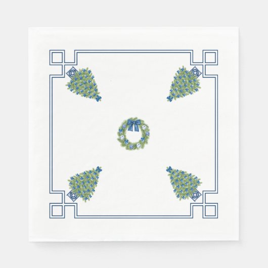 Chinoiserie Blauw en Wit Kerstmis Servet (Voorkant)