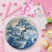 Chinoiserie Blauw en Wit Porselein Design Papieren Bordje (Feest)