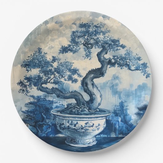 Chinoiserie Blauw en Wit Porselein Design Papieren Bordje (Voorkant)