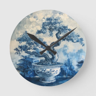 Chinoiserie Blauw en Wit Porselein Design Ronde Klok