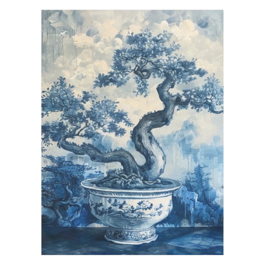 Chinoiserie Blauw en Wit Porselein Design Tafelkleed (Voorkant)
