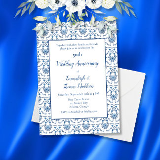 Chinoiserie Blauw Wit 50ste bruiloft Jubileum Kaart