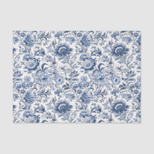 Chinoiserie Blauw Wit Bloemen Decoupage Tissuepapier (Voorkant)