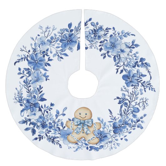 Chinoiserie Blauw Wit Bloemen Gingerbread Man Kerstboom Rok (Voorkant)