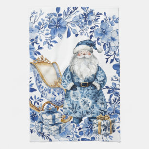 Chinoiserie Blauw Wit Bloemen Kerstman Theedoek