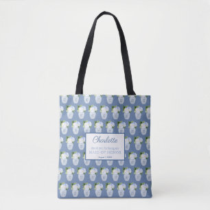 Chinoiserie blauw wit bruiloft monogram dank u draagtas