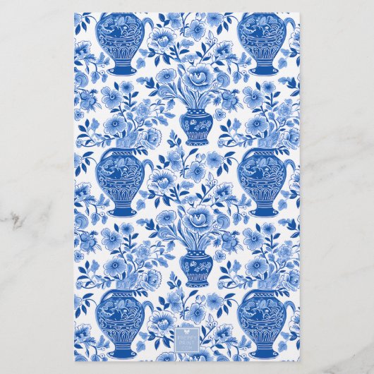 Chinoiserie Blauw & Wit Ginger Jar Bloemen Vazen Briefpapier (Achterkant)