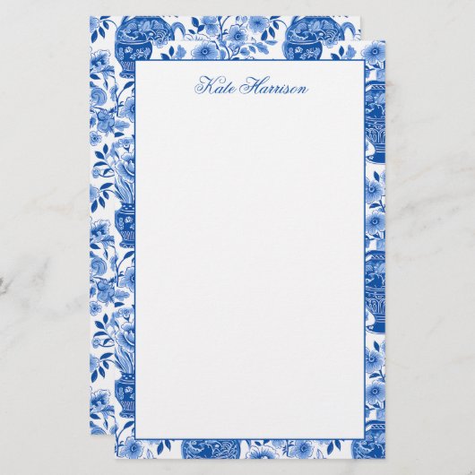 Chinoiserie Blauw & Wit Ginger Jar Bloemen Vazen Briefpapier (Voorkant / Achterkant)