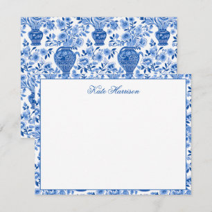 Chinoiserie Blauw & Wit Ginger Jar Bloemen Vazen Notitiekaartje