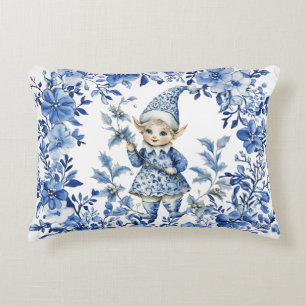 Chinoiserie Blauw Witte Bloem Kerst Elf Accent Kussen