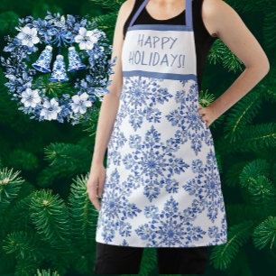 Chinoiserie Blauw Witte Sneeuwvlokken Persoonlijk Schort