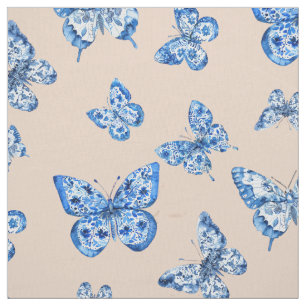 Chinoiserie Blauw Witte Vlinder Blush Achtergrond Stof