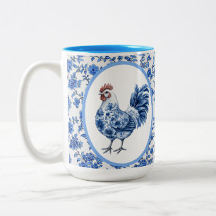 Chinoiserie Blauwe Bloem met Haan Tweekleurige Koffiemok