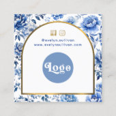 Chinoiserie blauwe bloemen dank u bijsluiter vierkante visitekaartje (Achterkant)